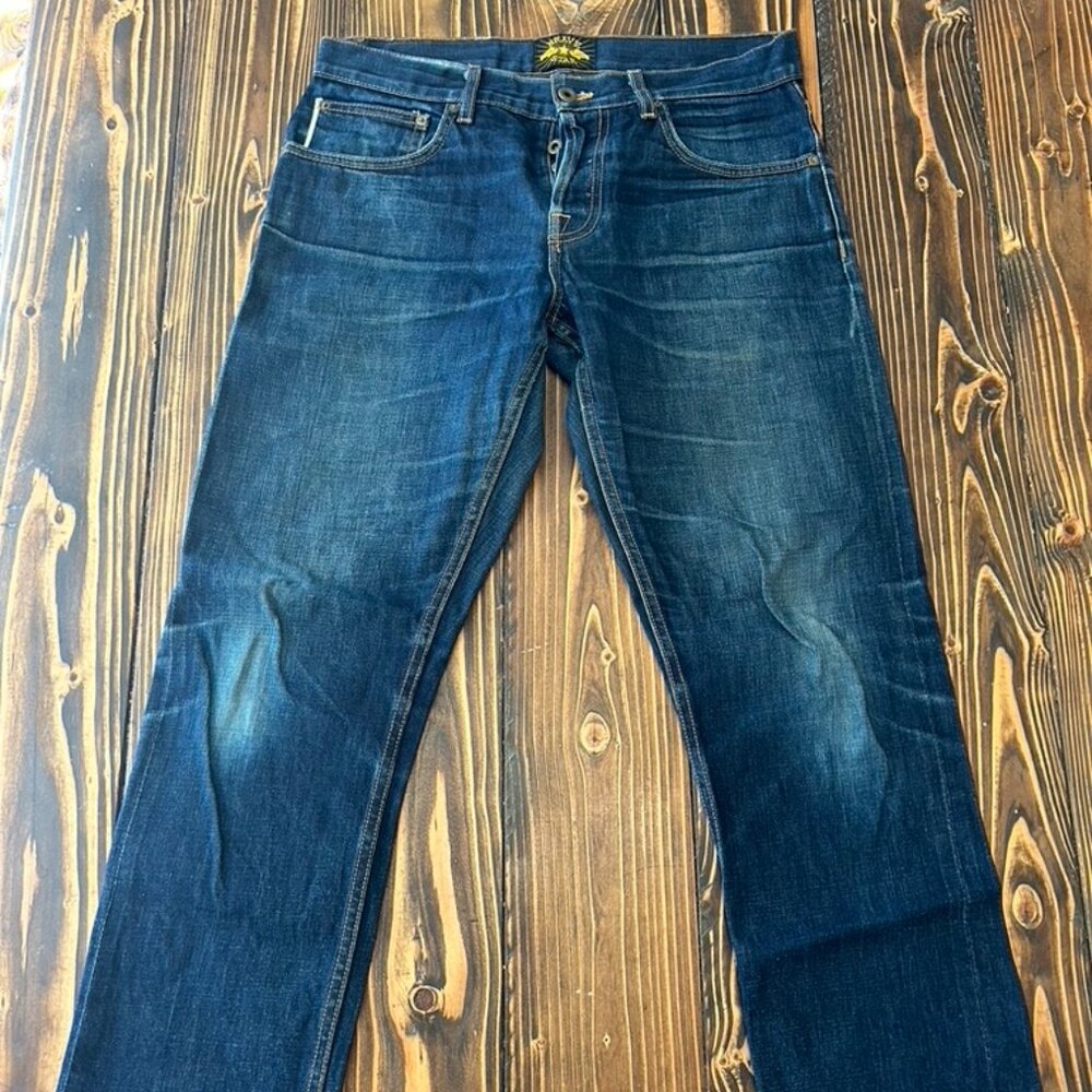 32x32.5 Brave Star Slim Slim Straight 14oz Golden Handshake Cone Mills Denim